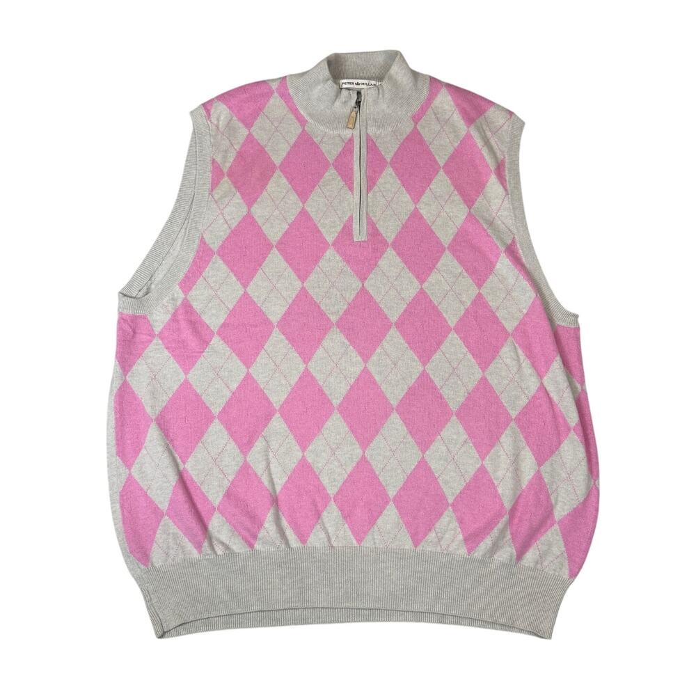 Peter Millar XL Vest Pink Argyle ESCONDIDO Golf Club Cotton Cashmere Blend